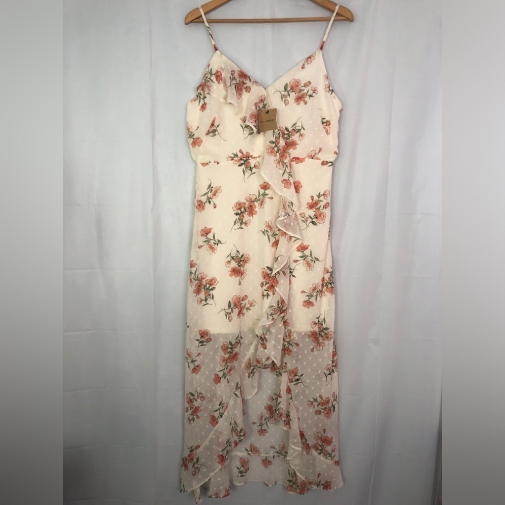 BLU PEPPER FLORAL RUFFLE HALTER MIDI DRESS SIZE L